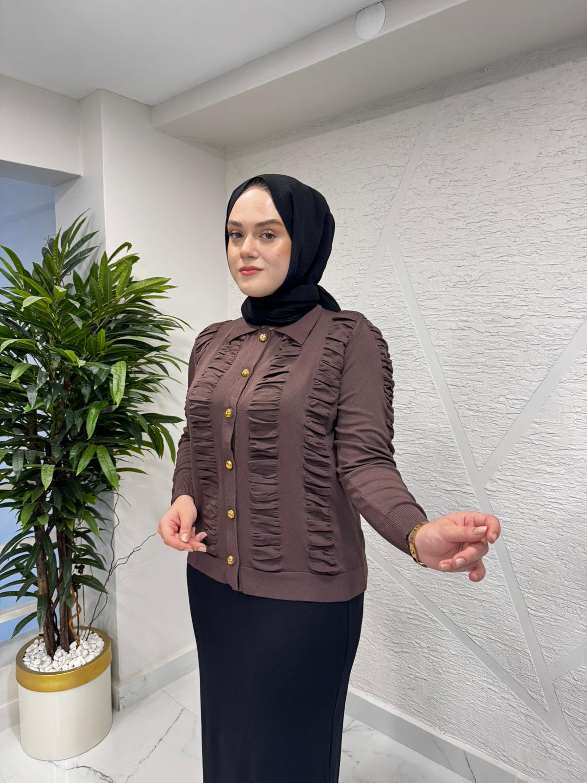 NİLİWİ 3077 KABLO ÖRGÜ TRİKO HIRKA KAHVERENGİ