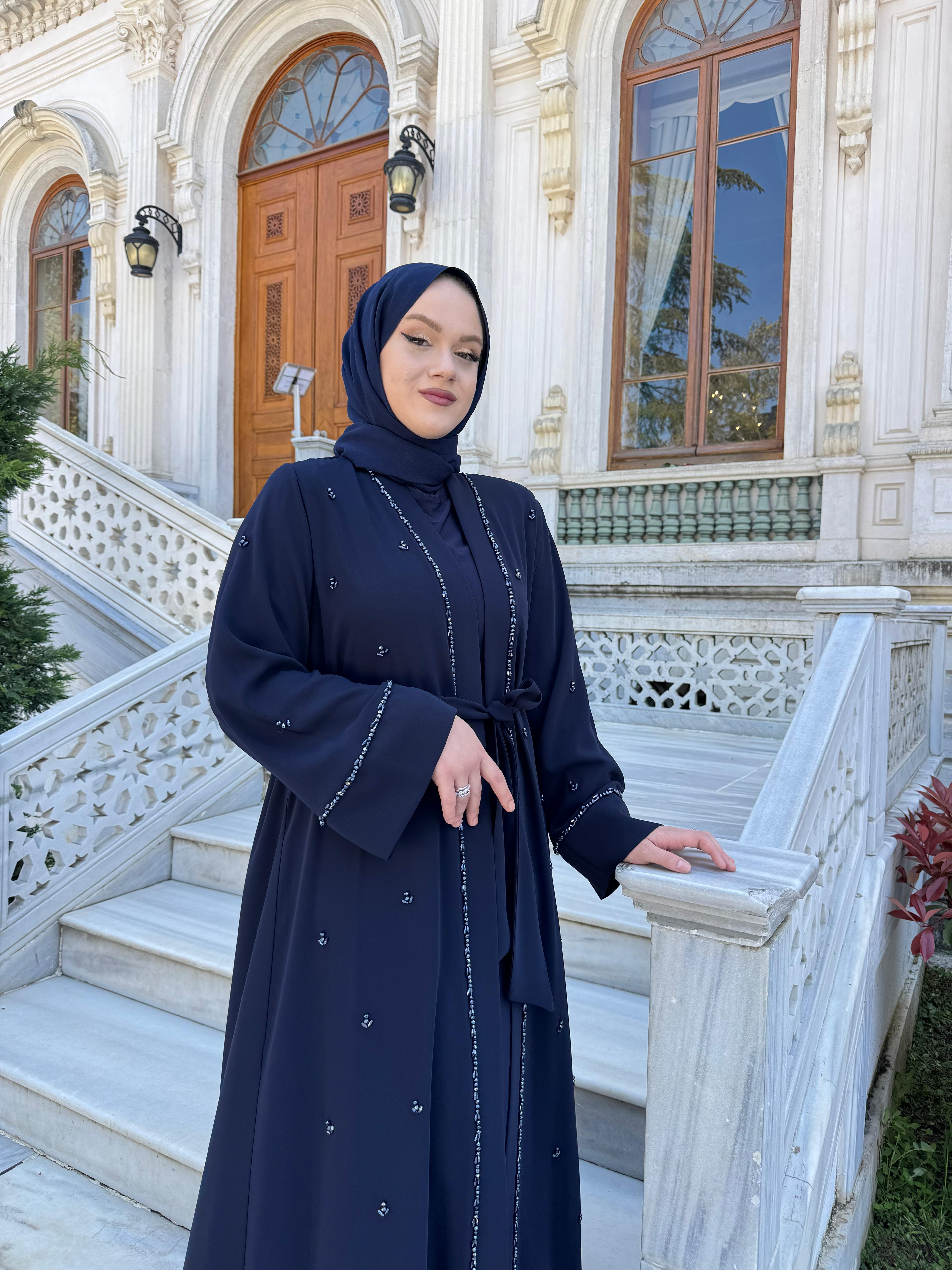 ETRUCCI 6278 (İÇLİKSİZ) ÖN PATI TAŞ İŞLEME DETAYLI ABAYA LACİVERT