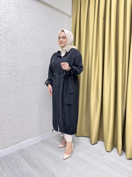 CEREMONY 58110 KOLLARI ALLERLİ BELDEN BÜZGÜ DETAYLI ÖNDEN DÜĞMELİ CUPRA KAP SİYAH