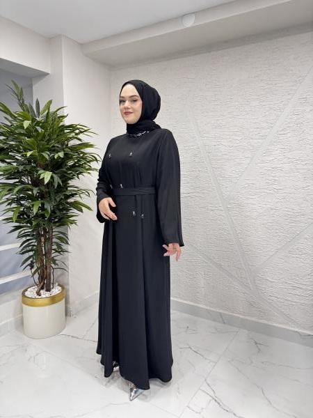 ETRUCCI 4130 TAŞ İŞLEMELİ ABAYA SİYAH