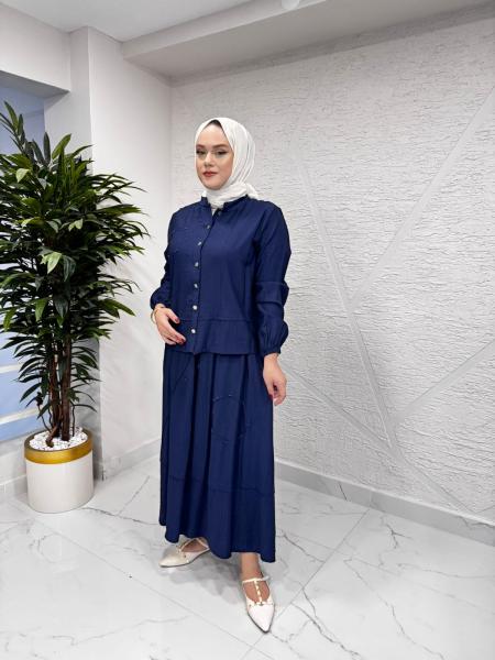 CLEMENCE 1447 KREP ETEKLİ TAKIM LACİVERT