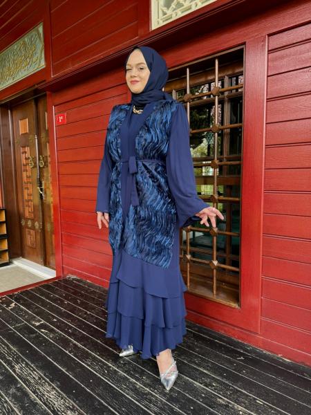 TANE 4816 İÇLİKLİ ABAYA LACİVERT