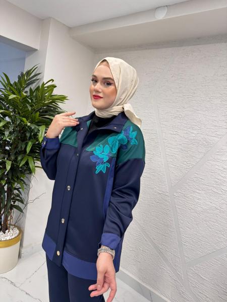 MISSEMRAMISS 4920 SCUBA GARNİ NAKIŞLI KAP PANTOLON TAKIM LACİVERT