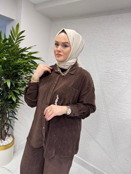 CEREMONY 6123-6309 BOL PAÇA QUEEN PANTOLON TAKIM KAHVERENGİ