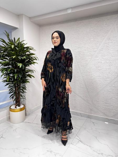 LISSMORE 6184 ELBİSE SİYAH-BORDO