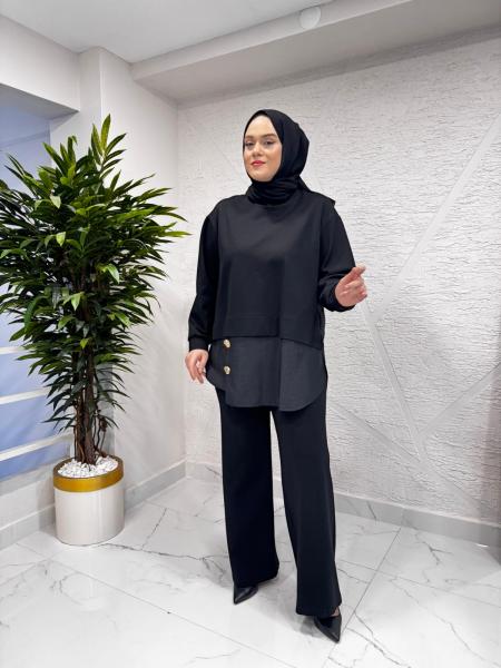 CEREMONY 6931 ÖNÜ GOLD DÜĞME DETAYLI PANTOLONLU TAKIM SİYAH