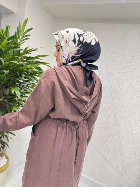 CEREMONY 26Y803 KAPÜŞONU VE ÖNÜ FERMUARLI KETEN KAP KAHVERENGİ