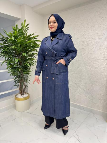 CEREMONY 26Y823 ÖNDEN KRUVAZE ÇIT ÇIT DETAYLI DENİM KAP MAVİ