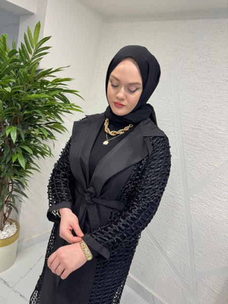 CEREMONY 26Y828 FİLE ÖRGÜ DETAYLI TRENÇKOT SİYAH