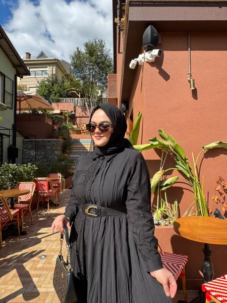 CEREMONY 26K724 BELDEN KEMER DETAYLI JAKAR ELBİSE SİYAH