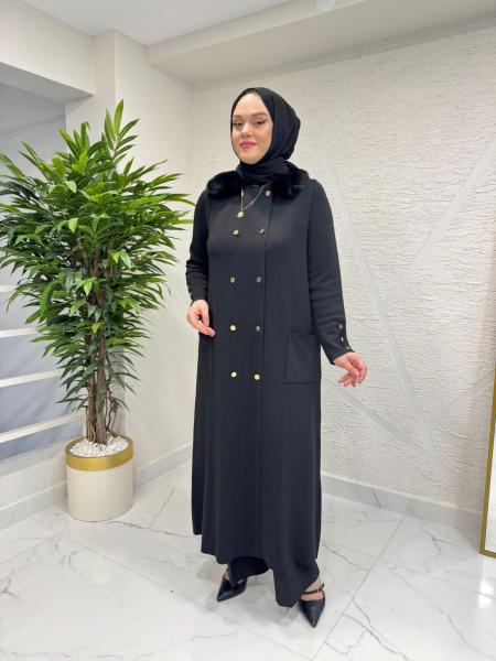 MİSSA MERSERİZE MARS KÜRKLÜ KAP SİYAH GOLD DÜĞMELİ